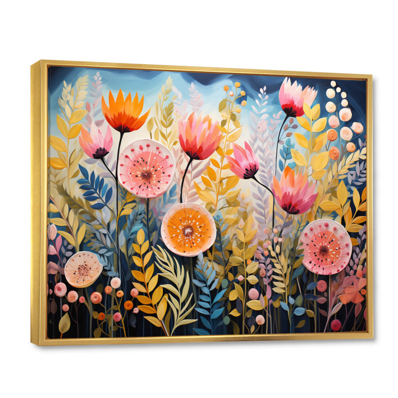 " Multicoloured Ferns Collage IV ", 30" H x 40" W x 1.5" D, Gold Floater Framed