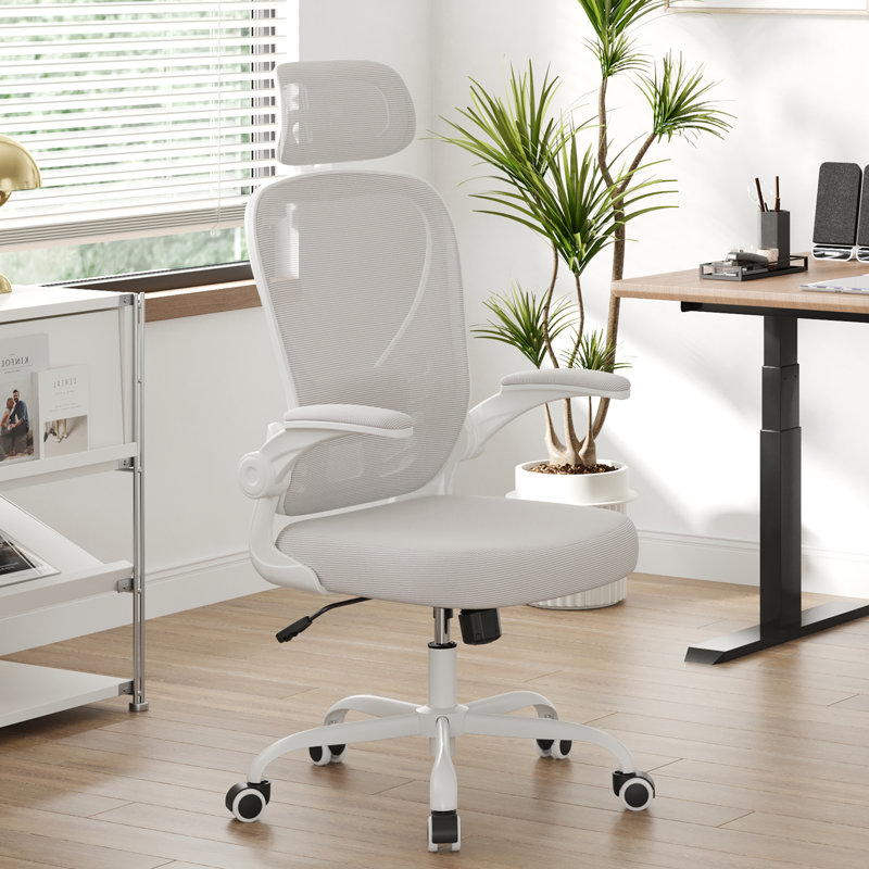 Eleonor Mesh Office Chair with Headrest, White/Grey