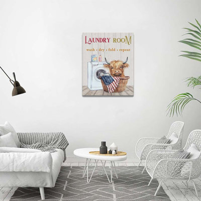 Ferme, buanderie, décoration murale, drôle, vache des Highlands, salle de bain, art mural, rustique, buanderie, impression sur toile, peinture encadrée, maison moderne, décorations pour salle de bain, buanderie, 16 po x 20 po