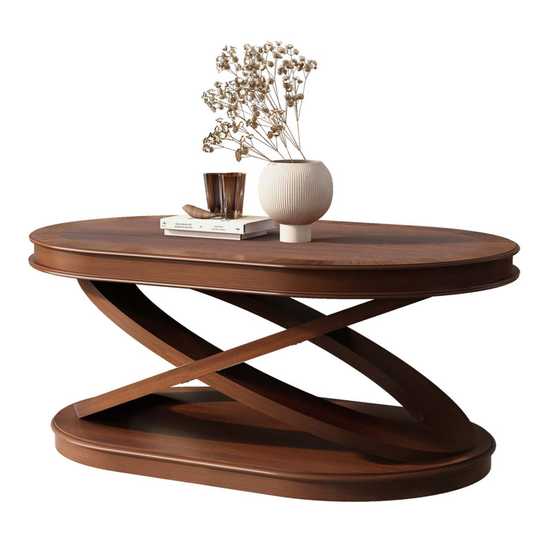 Wood Oval Coffee Table with Open Storage, Walnut