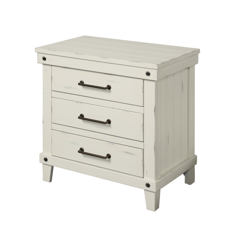 Table de chevet à 3 tiroirs en bois massif et blanc, attrait moderne pour une touche contemporaine