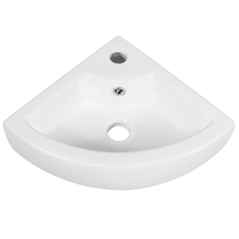Lavabo de salle de bain d'angle en céramique blanche avec trop-plein