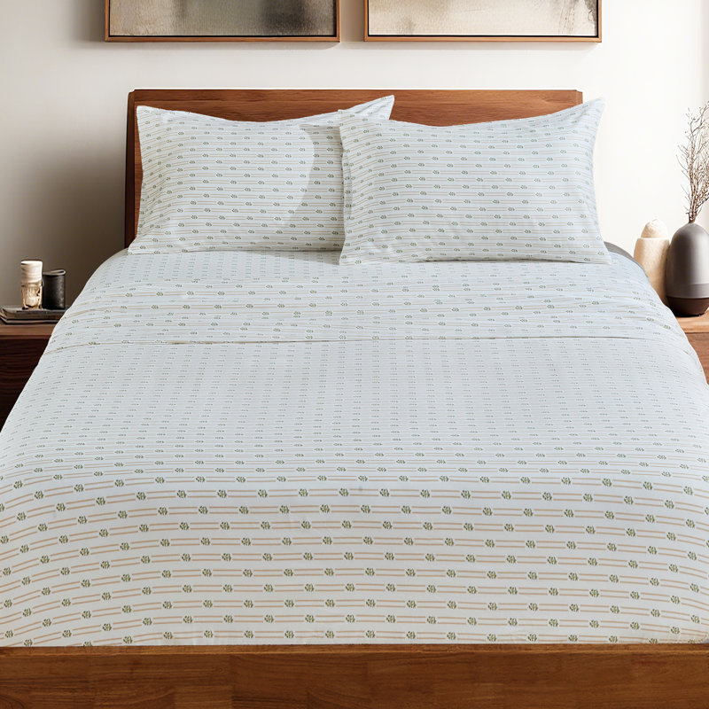 Ensemble de draps 100% coton, Ensemble de draps pour très grand lit avec 2 taie, Motif floral jaune 3