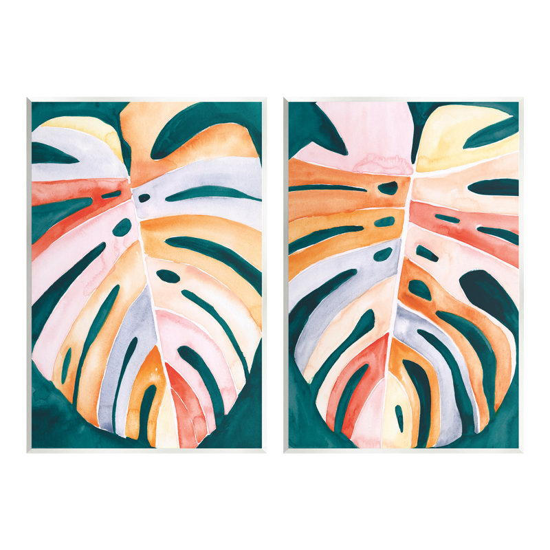 «Tropical Monstera Leaves On MDF 2 pièces» par Jennifer Paxton Parker, reproduction, H 15 po x l 10 po x P 0,5 po