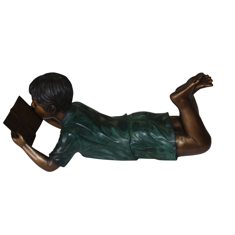 Statue en bronze avec livre de lecture Mireia boy - Dimensions: L 24 po x l 10 po x H 11 po.