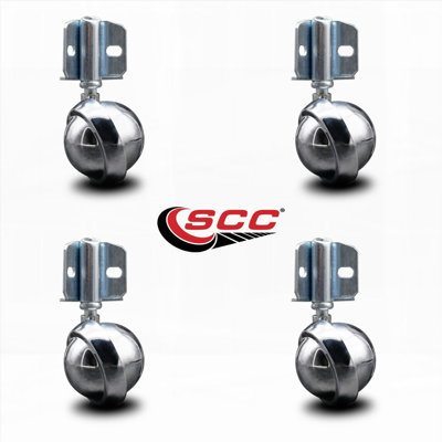 2.5 Inch Bright Chrome Metal Ball Caster – Corner Mount Bracket – Set of 4 – SCC