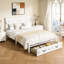 Grand lit avec tête et pied de lit, lit plateforme avec tiroirs de rangement-1223026866