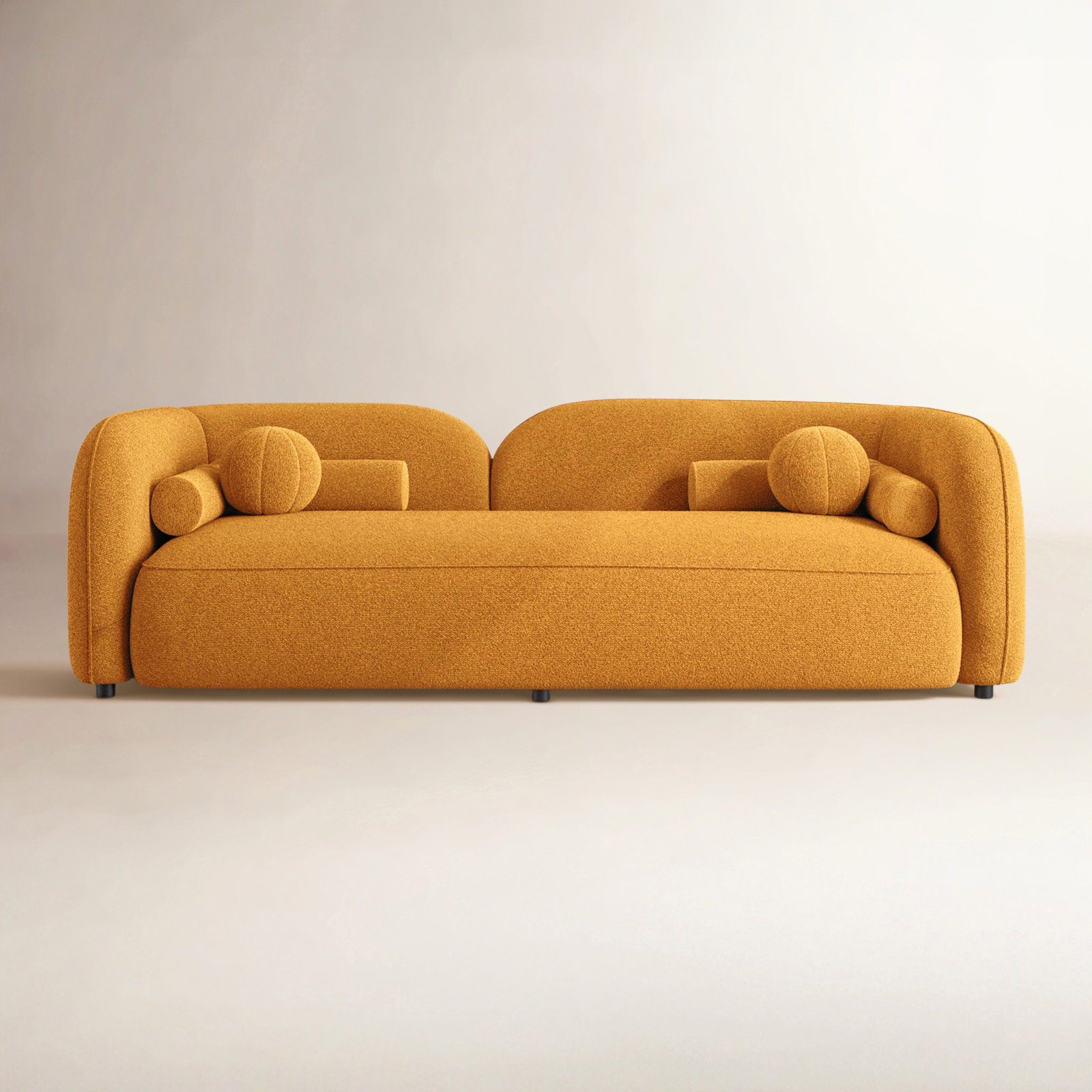 Katrien 93'' Upholstered Sofa, Dark Yellow Boucle
