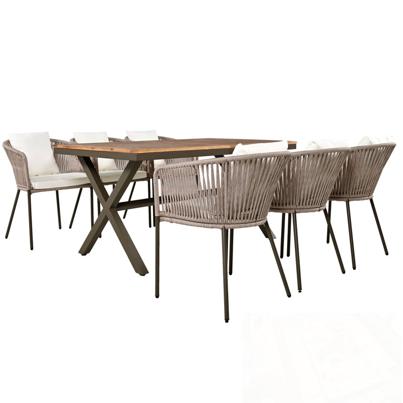 7 Pieces Godfrey with Dining Table and 6 Chairs, Beige