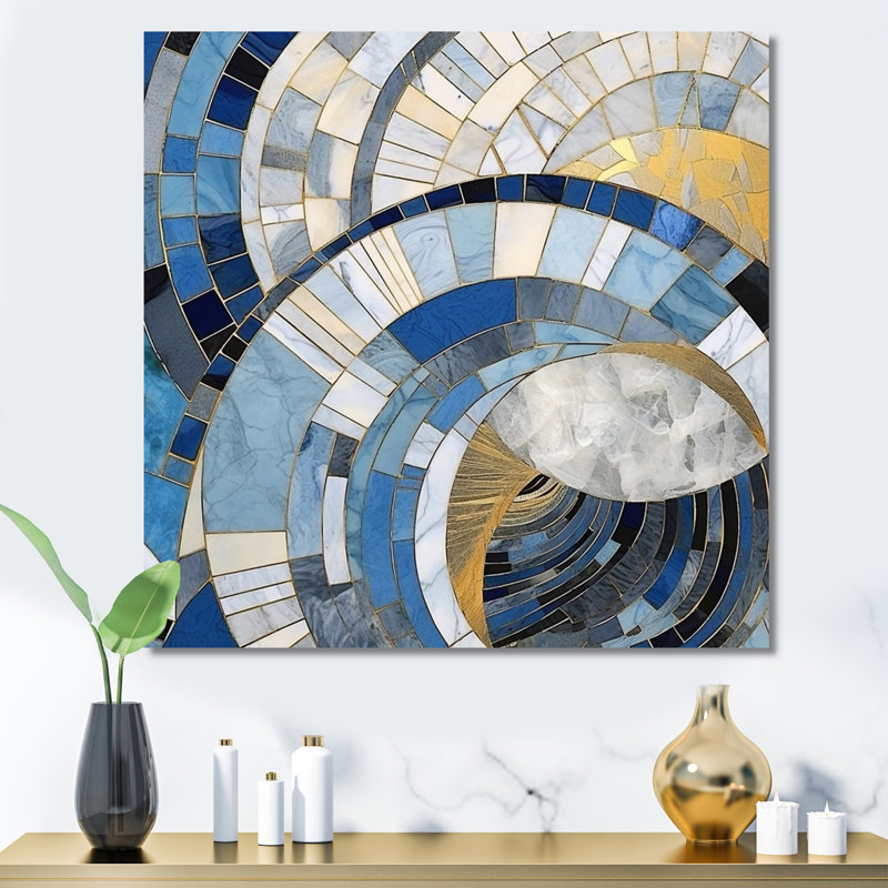 Gold Constructing Blue Realms I - Abstract Shapes Wall Decor, 16" H x 16" W x 1" D, Wrapped Canvas