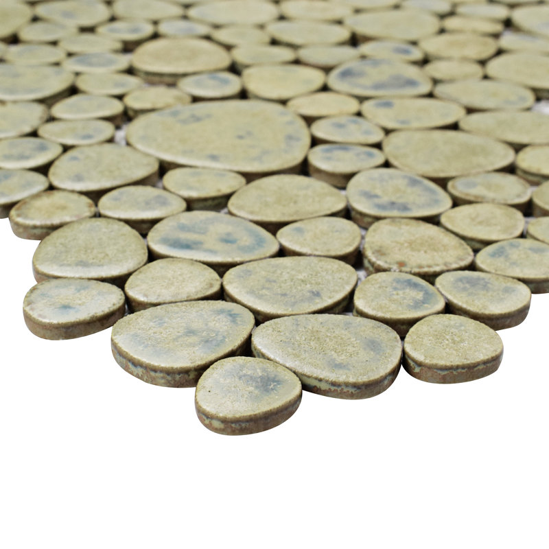 Pebble 11" x 11" Porcelain Pebbles/Rocks Mosaic Wall & Floor Tile, Green Moss