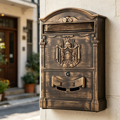 Vintage Lockable Wall Mount Mailbox - Large Capacity Cast Aluminum Security Post Box For Mail, Newspapers And Small Parcels