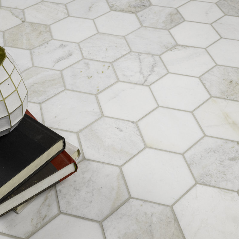 Castella de Blanc Hexagon 10 in. x 13 in. Honed Marble Mosaic Floor and Wall Tile