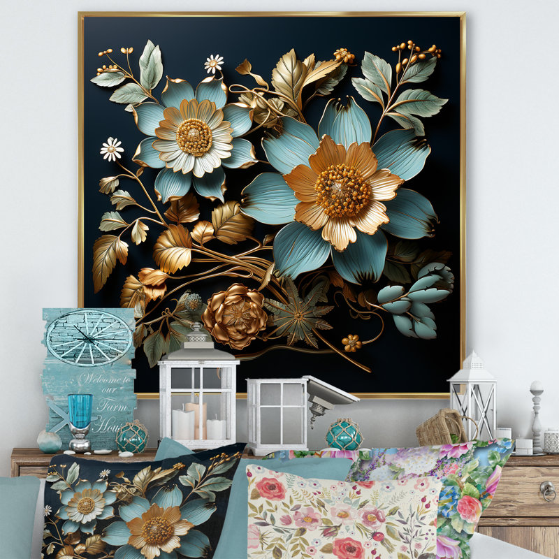 Feuillage doré doré sur toile, H 36 po x l 36 po x P 1,5 po, Cadre flottant doré