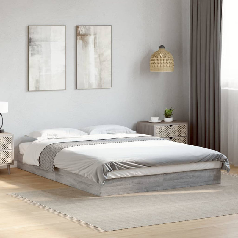 Vidaxl Bed Frame Engineered Wood, Grey Sonoma, European Double (140 x 200cm)