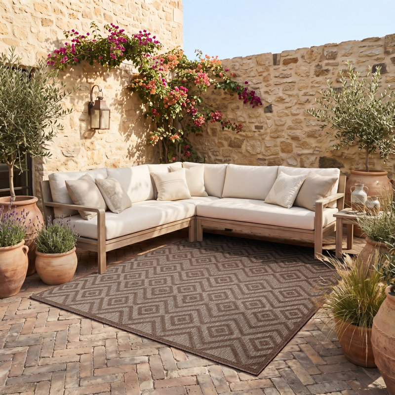 Tapis intérieur / extérieur à motif géométrique Laesha, Rectangle 10 pi x 14 pi