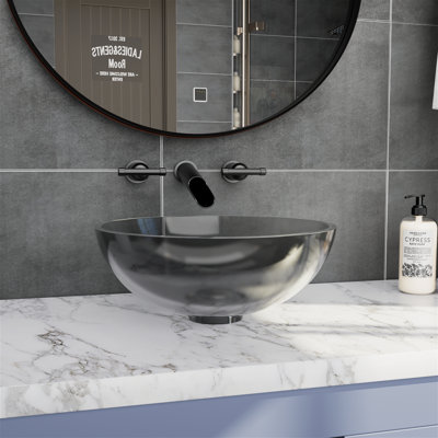 15" Clear Resin Stone Circular Vessel Bathroom Sink