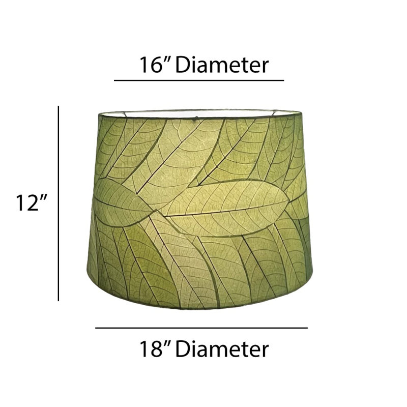 Abat-jour tambour en vraies feuilles de cacao (à visser) en vert, H 12 po x l 18 po x P 18 po