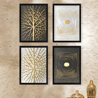 Stunning Decorative Framed Paintings (4 Pieces), 13.4 x 17.3 inches Each | 100% MDF with 0.8-inch Thickness, Durable Plastic Frames | Perfect for Living Room, Bedroom, or Office Décor, Contemporary Art Style