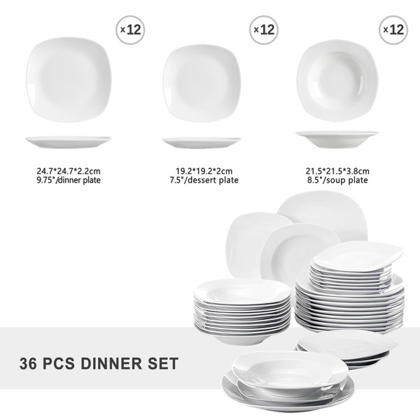 MALACASA Elisa, 6-Piece Dinner Plate Porcelain Plates Kitchen