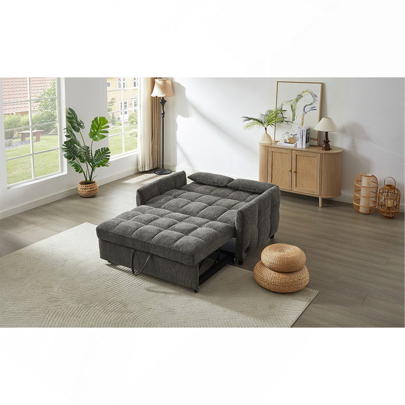 52.8" Loveseat Sofa Pull-Out Sofa Bed Tufted Sleeper Sofa With An Adjustable Backrest, Gray