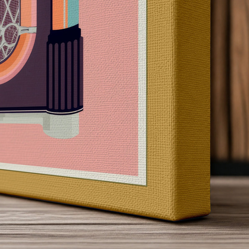 Jukebox Retro - Wrapped Canvas, 18x12 - 45.7 x 30.5 cm, Ochre Border