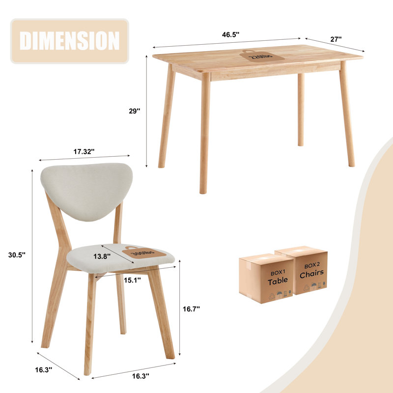 5 -Person Solid Wood Dining Set, White Fabric