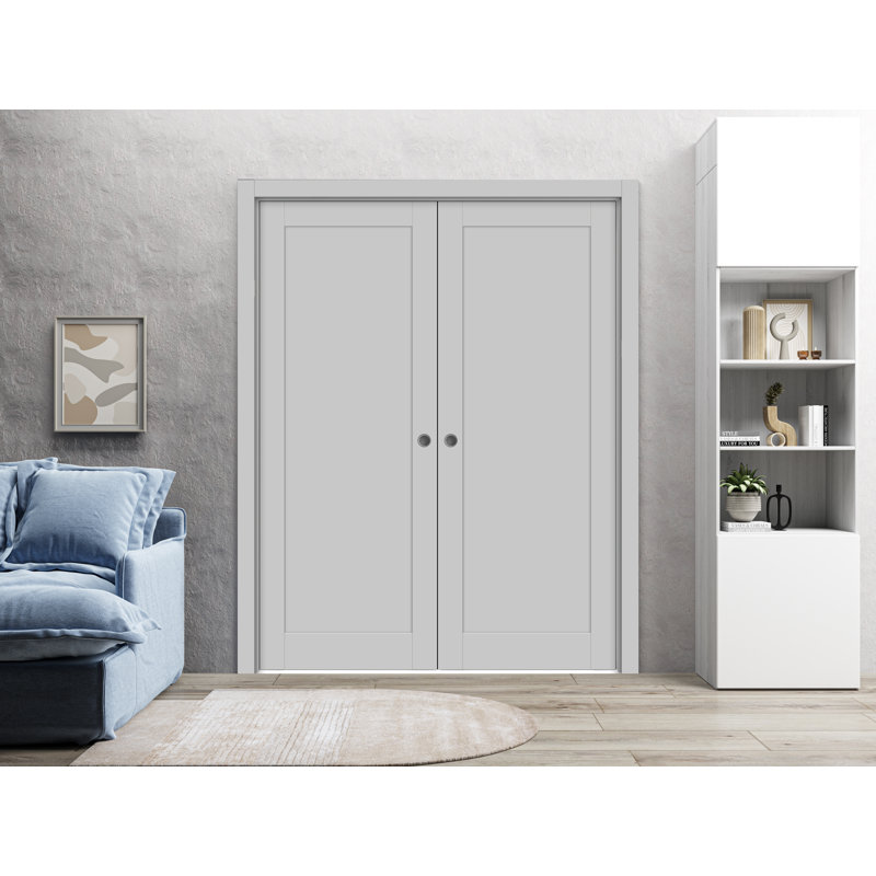 Panelled Wood Quadro Sliding Closet Doors, Matte Grey, 36" x 96"