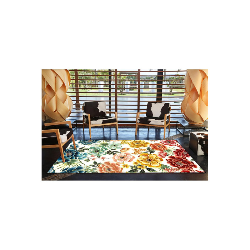 Tapis tissé à motif floral lavable, Sous-tapis rectangulaire de 3 pi 3 po x 4 pi 11 po