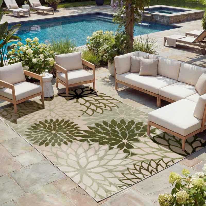 Tapis intérieur / extérieur floral Aril, Rectangle 12 pi x 15 pi