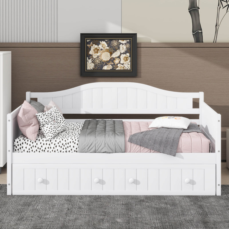 Lit de jour simple avec lit gigogne, structure de canapé-lit en bois avec support en lattes de bois