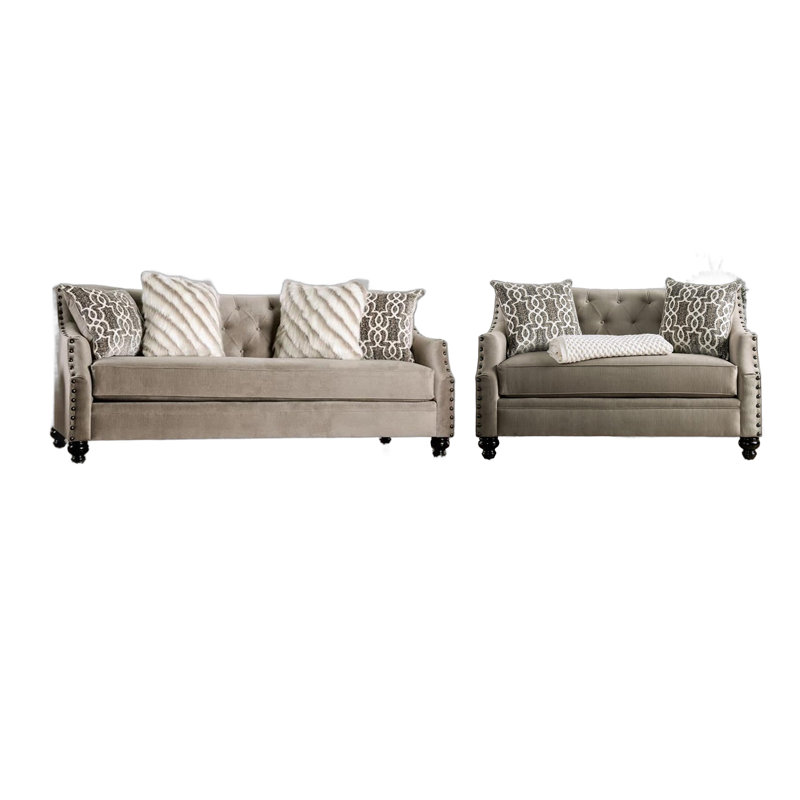 Ensemble de causeuse Erin, 6 grands coussins, petit tissage brun en chenille