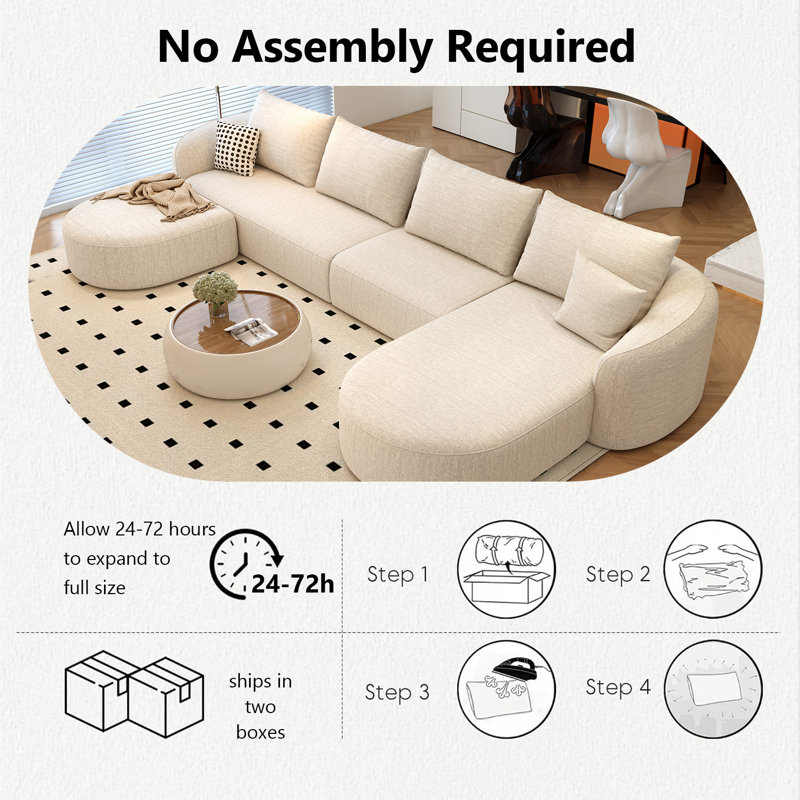 Ensemble de canapé modulaire Boneless, Blanc, H 33,86 po x l 138,6 po x P 72 po, Orienté à droite