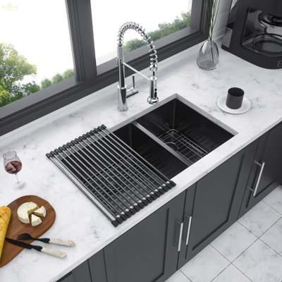 Double Bowl(50/50) Undermount Sink- 33"X19" Double Bowl Kitchen Sink 16 Gauge With Two 10" Deep Basin
