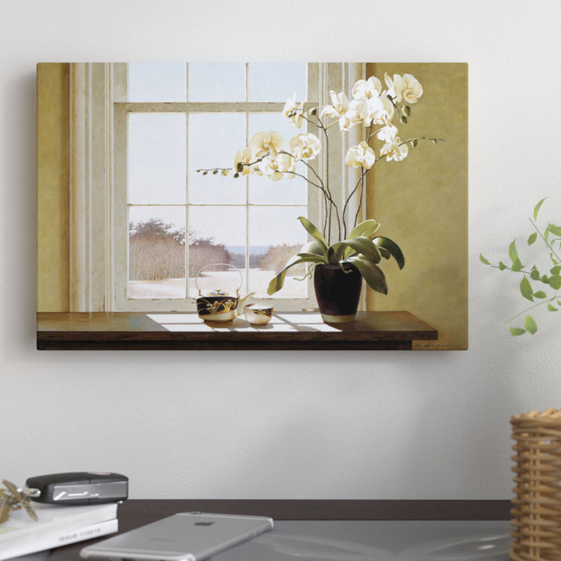 Orchidées dans la fenêtre II, reproduction de photo sur toile tendue, H 12 po x l 18 po x P 1,5 po