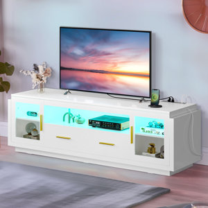 Boheng LED TV Stand with Cabinet, Drawer and Power Outlet for TVs up to 75" For Living Room