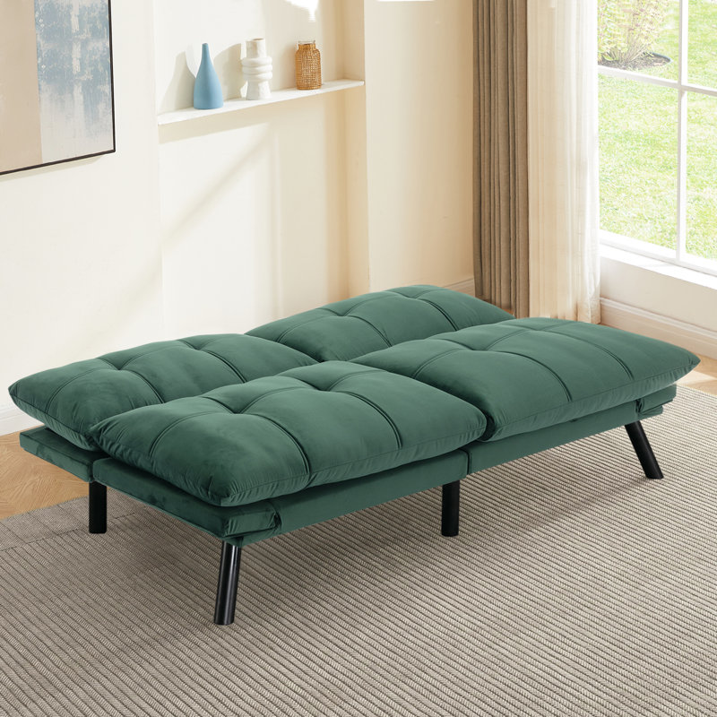 Merrium Twin 70.9'' Velvet Convertible Sofa, Emerald Velvet