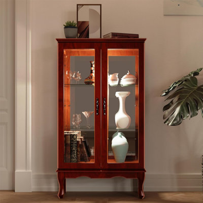Solid Wood Cabinets With Adjustable Shelves And Mirrored Backboards, Classic Display Storage For Living Rooms And Bedrooms