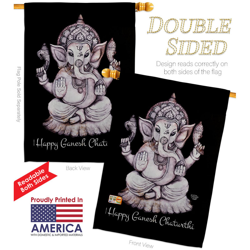 Drapeau de jardin en polyester Ganesh Chaturthi, H 40 po x l 28 po
