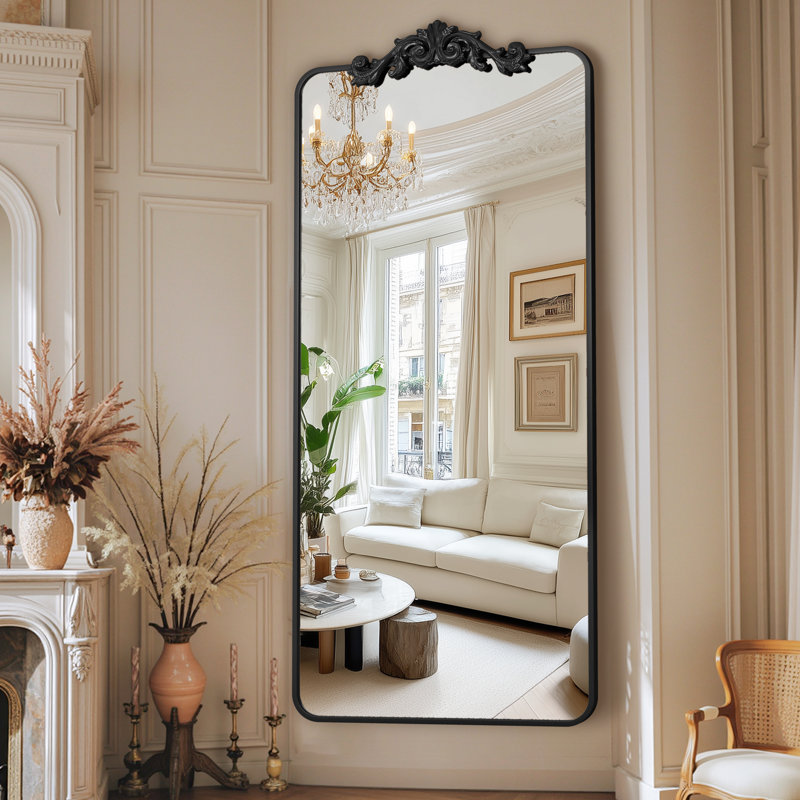 Miroir pleine longueur rétro gravé, 71"×28", Noir