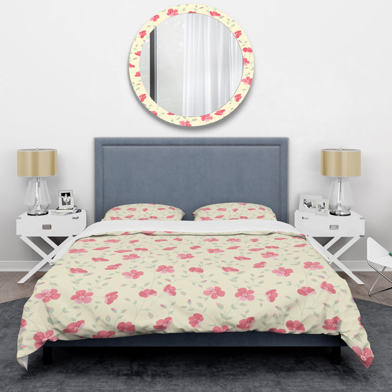 Rayures florales roses - Ensemble de housse de couette floral - Polyester en microfibre