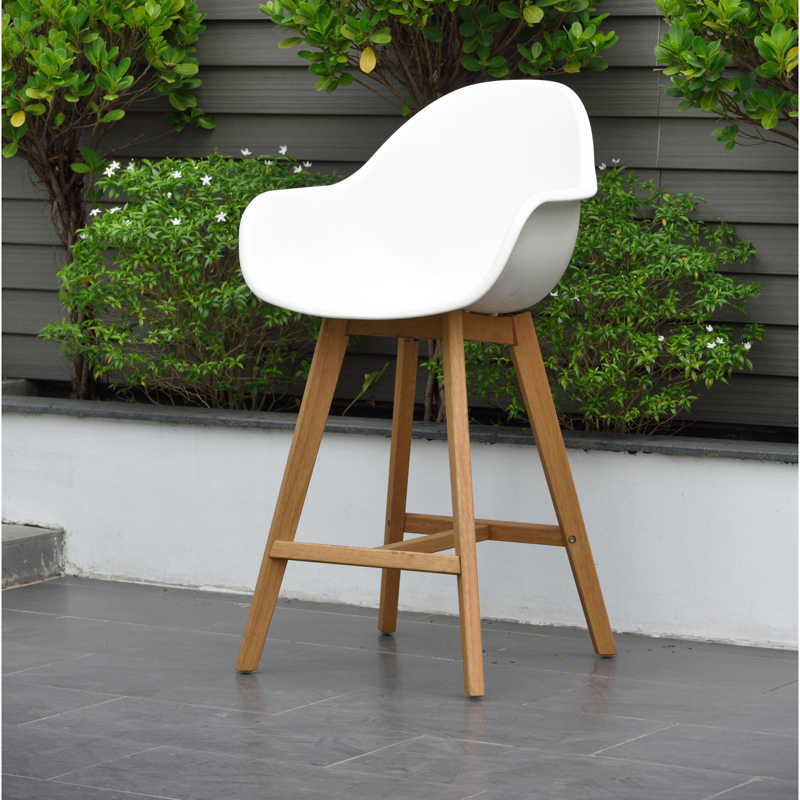 Rafael 40.5'' Eucalyptus Outdoor Bar Stool, Light Teak