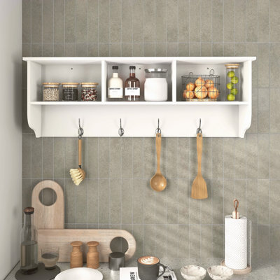 Portemanteau mural blanc avec 4 crochets doubles