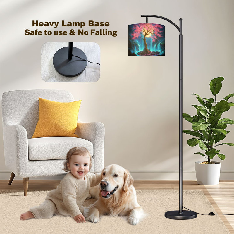 Arc Floor Lamp Fantasy Tree Glowing Waterfalls under Full Moon Floor Lamps with Remote LED Lights Adjustable Lamp Shades Tall Standing Lamps for Reading Office Living Room