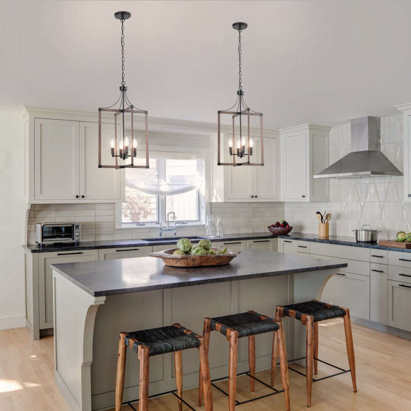 Livonia 4-Light Dimmable Lantern Chandelier Geometric Rectangle Kitchen Island Lighting Pendant