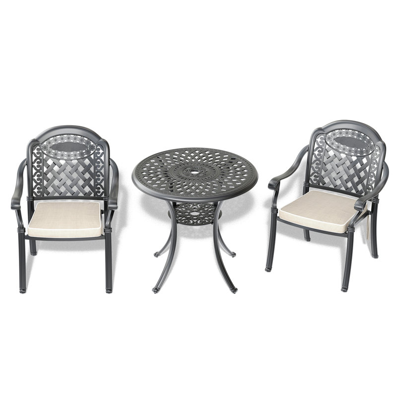 Balint 2 - Person Patio Dining Set with Round Table , Cushions Included
