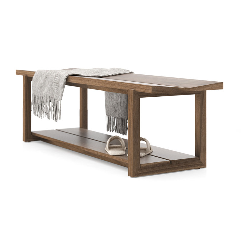 KAVA Solid Wood Storage Bench, Natural Walnut
