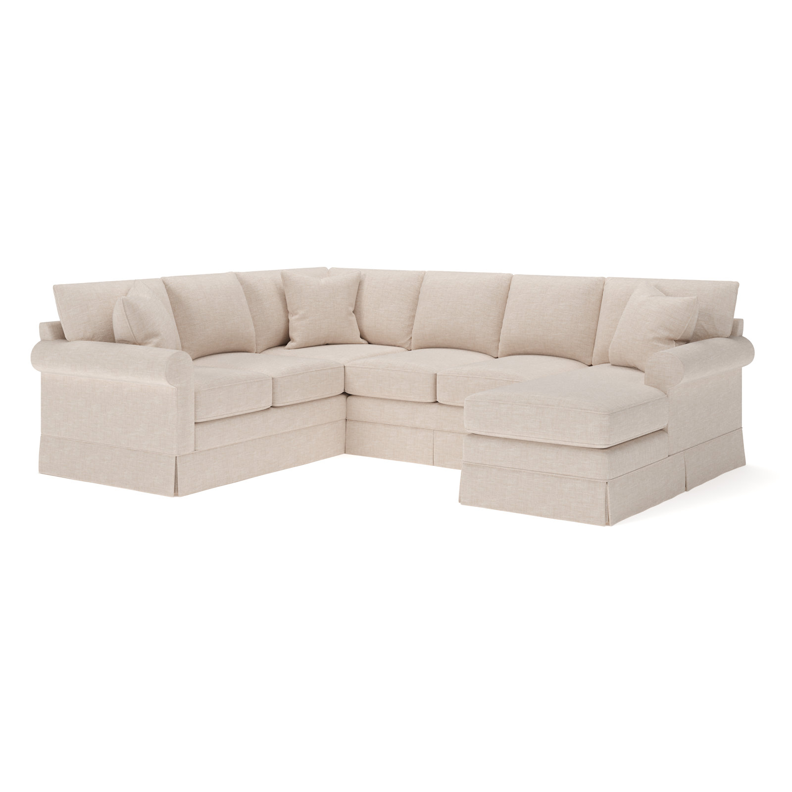 Friedman Upholstered Chaise U-Sectional, Right Hand Facing, Lena Sand Performance Linen Blend