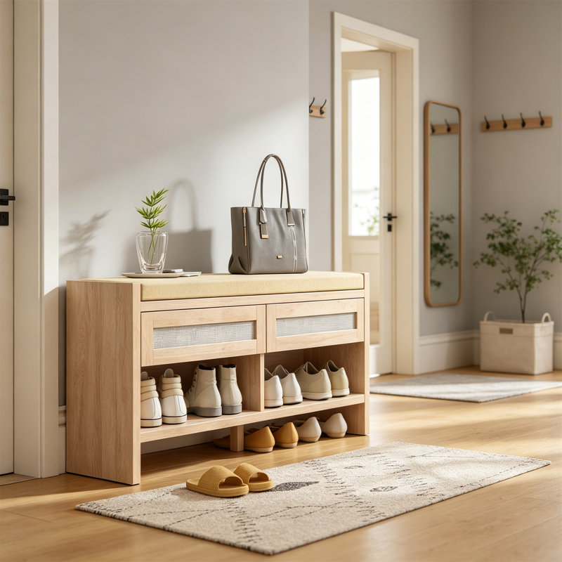 8 Pair Shoe Storage Bench, Oak Wood Effect