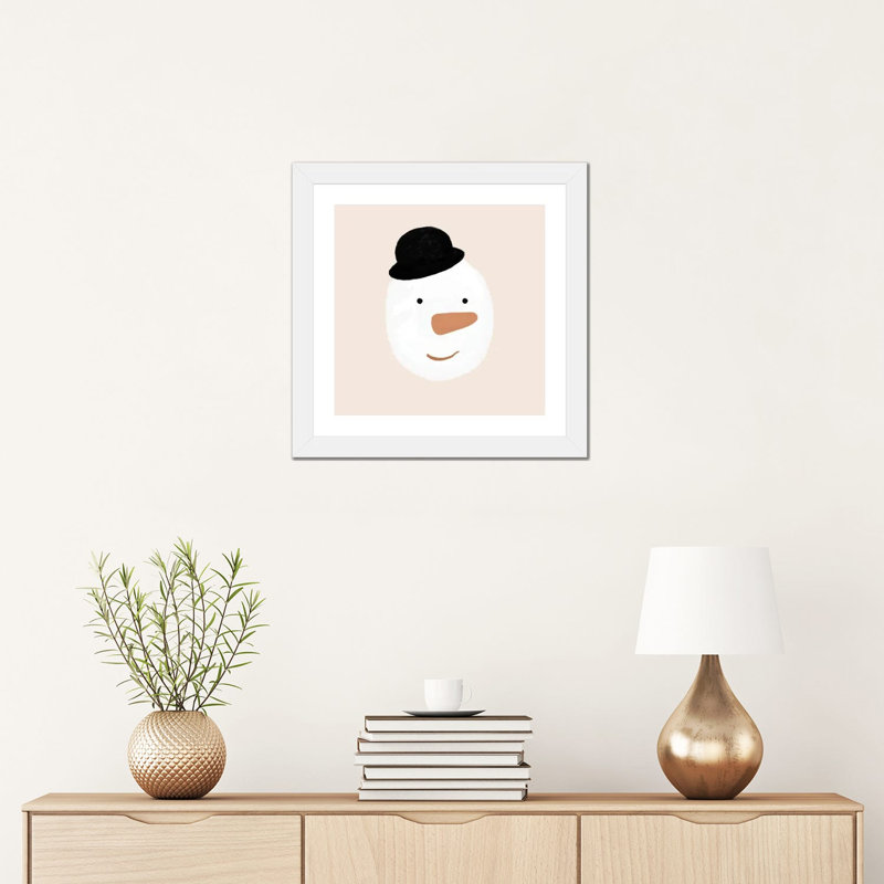 « Bonhomme de neige » par Orara studio, reproduction d’art, Papier encadré blanc, Blanc, H 16 po x l 16 po x p 1 po